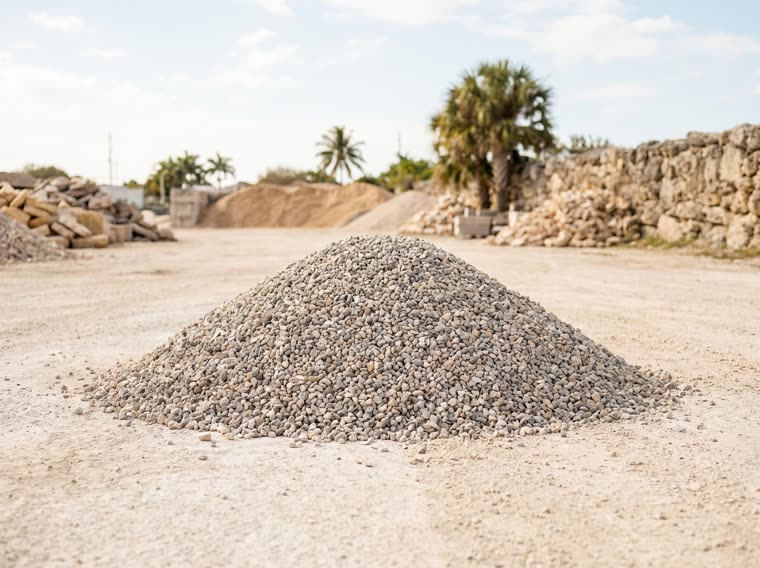 Pile of clean crushed stone aggregate in the yard