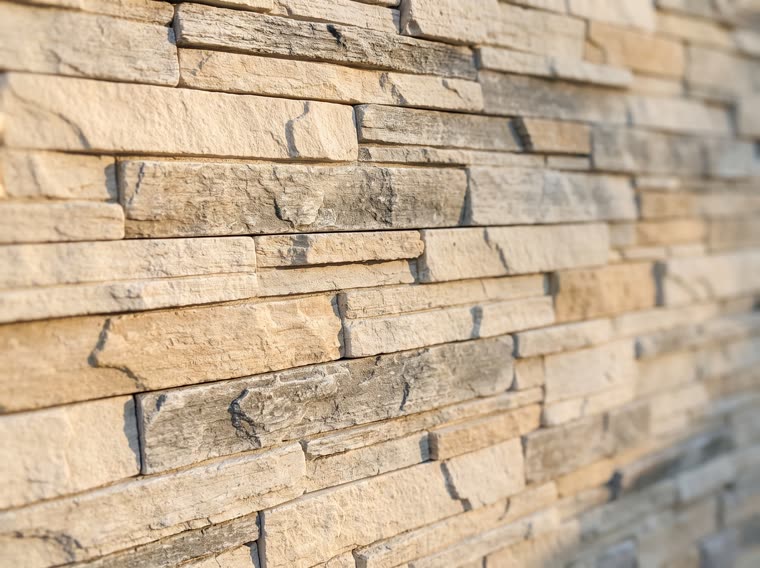 Stacked natural stone veneer feature wall